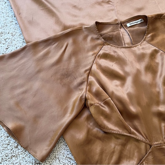 Reformation Noemi Cutout Silk Midi Dress Sz 0 Butterscotch Cocktail Wedding - Picture 16 of 16